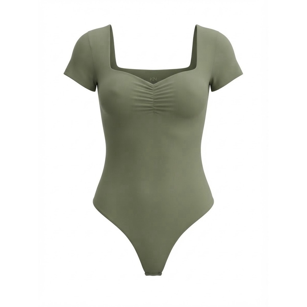 Klassy Network Bodysuit Womens Size M Green Short Sleeve Square Neck NWT